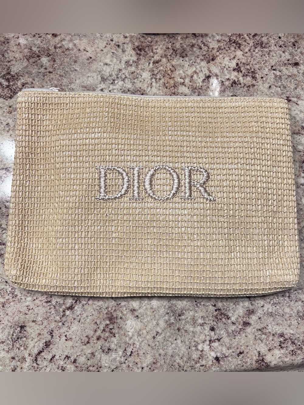 Dior Cream Fabric Pouch with Logo Tag